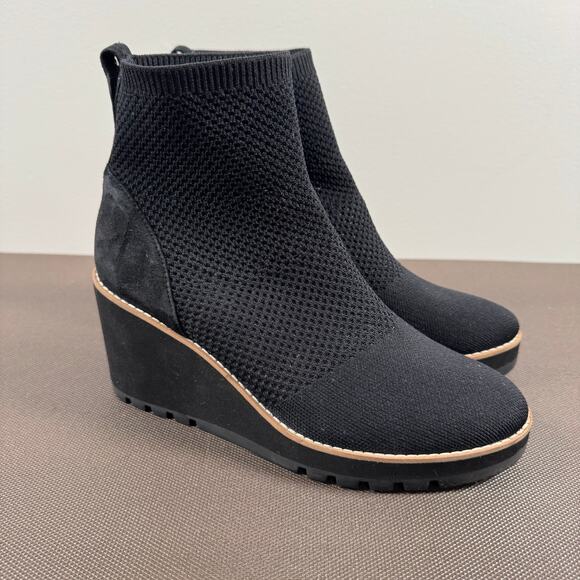 Eileen Fisher Womens London Recycled Stretch Knit Bootie Black Wedge Pull On 8.5 - Picture 2 of 8